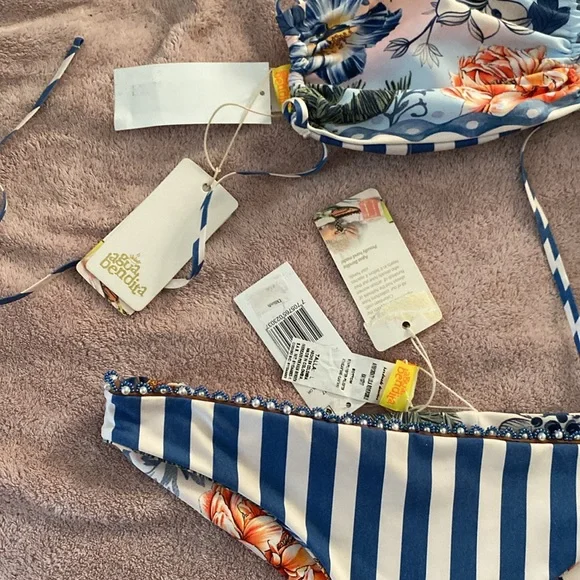 Agua Bendita Blue Floral and Striped Bikini